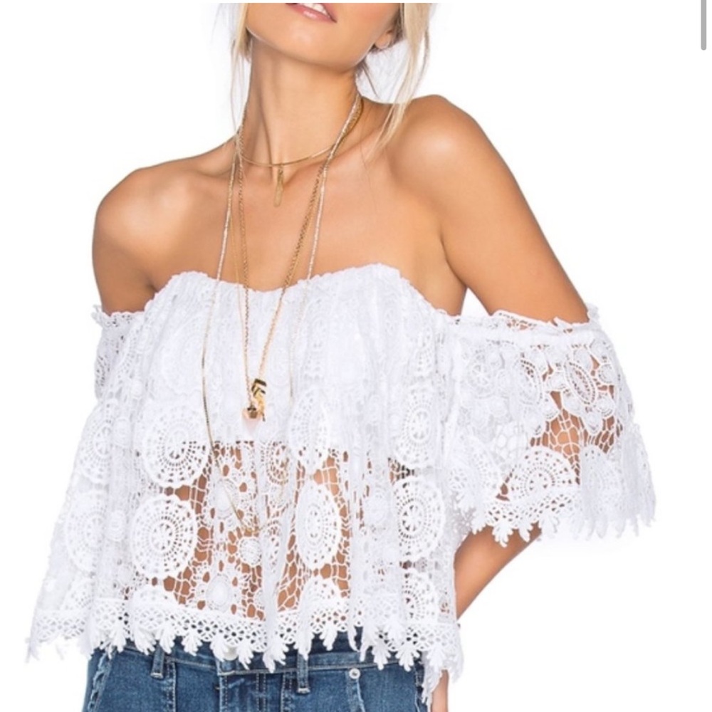 Revolve Tularosa Amelia White Off The Shoulder Crochet Top